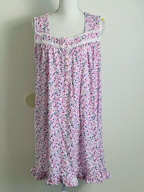 Eileen West Sleeveless Cotton Floral Nightgown Size Large